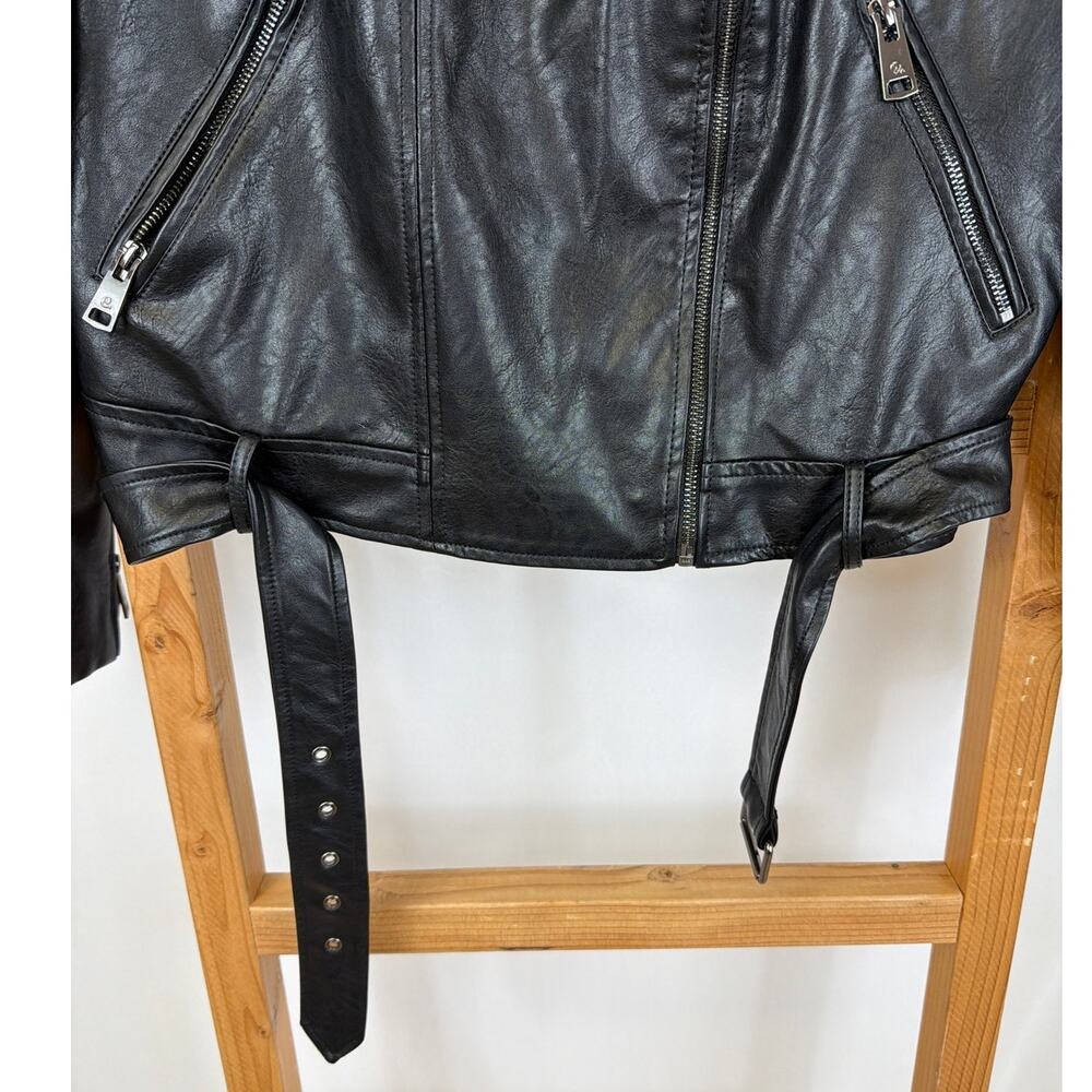 Elodie Black Asymmetrical Belted Moto Faux Leather Jacket XL - Picture 4 of 10